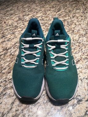 Adidas Green Cloudfoam Mesh Athletic Sneakers with White Laces
